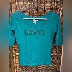 Guess Jeans- Scoop neck,3/4 sleeves, Deep‎ Sage Green Top, Size: Junior Medium
